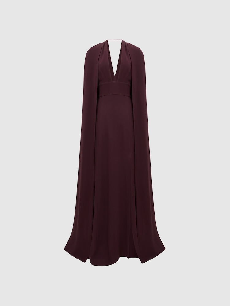 Reiss Burgundy Grace Maxi Dress With Cape - Image 2 of 9 Reiss Burgundy Grace Maxi Dress With Cape - Image 2 of 9