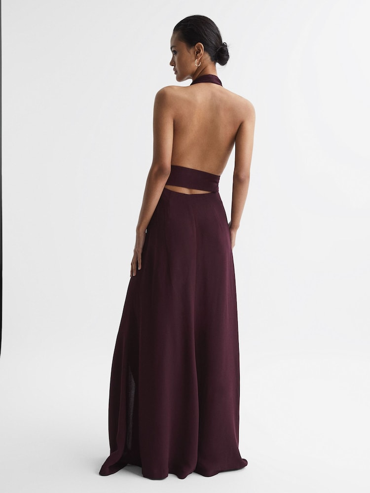 Reiss Burgundy Grace Maxi Dress With Cape - Image 9 of 9