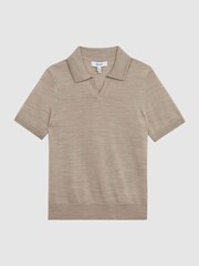 Reiss Wheat Melange Duchie Junior Merino Wool Open Collar Polo Shirt - Image 2 of 7