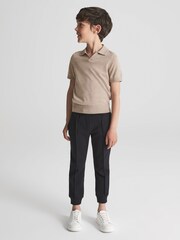 Reiss Wheat Melange Duchie Junior Merino Wool Open Collar Polo Shirt - Image 3 of 7