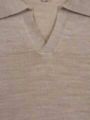 Reiss Wheat Melange Duchie Junior Merino Wool Open Collar Polo Shirt - Image 7 of 7