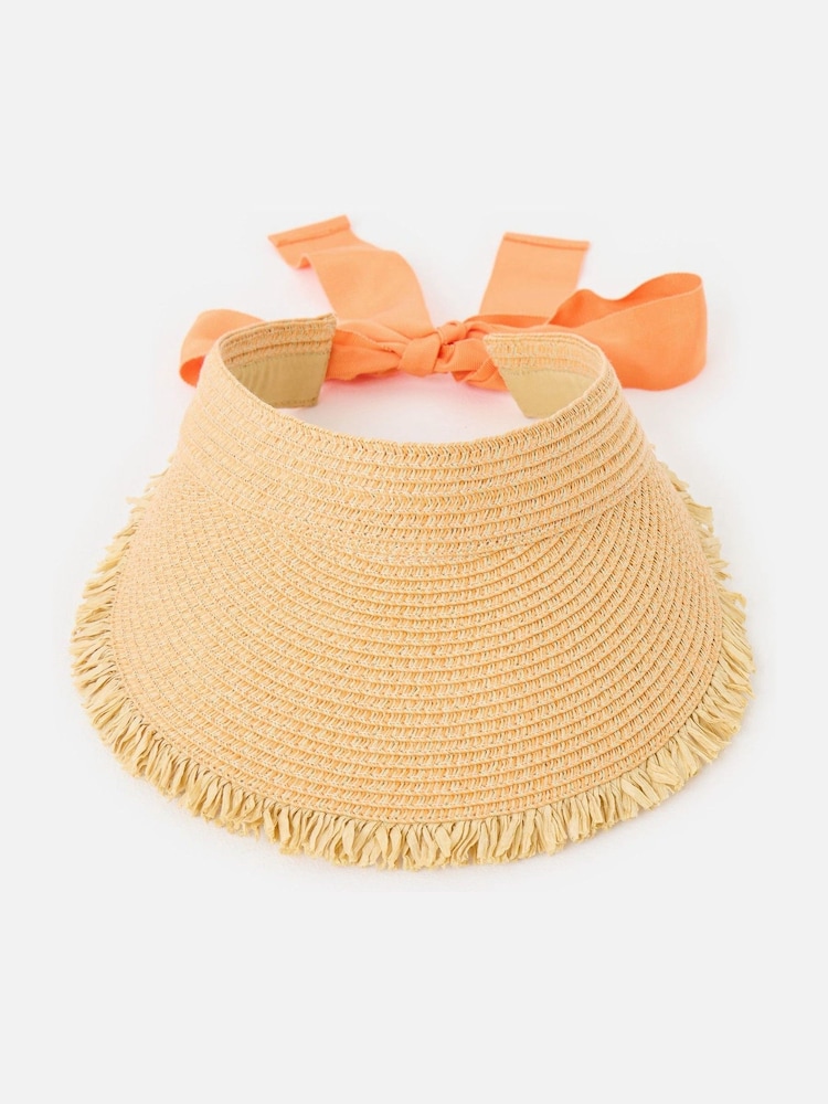 Oliver Bonas Orange Straw Visor Hat with Orange Tie - Image 1 of 5