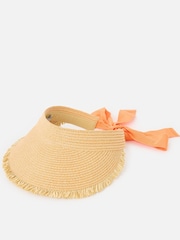 Oliver Bonas Orange Straw Visor Hat with Orange Tie - Image 2 of 5
