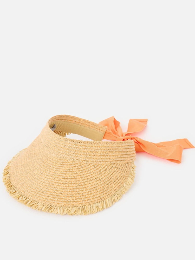 Oliver Bonas Orange Straw Visor Hat with Orange Tie - Image 2 of 5