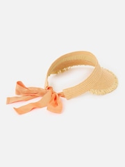 Oliver Bonas Orange Straw Visor Hat with Orange Tie - Image 3 of 5