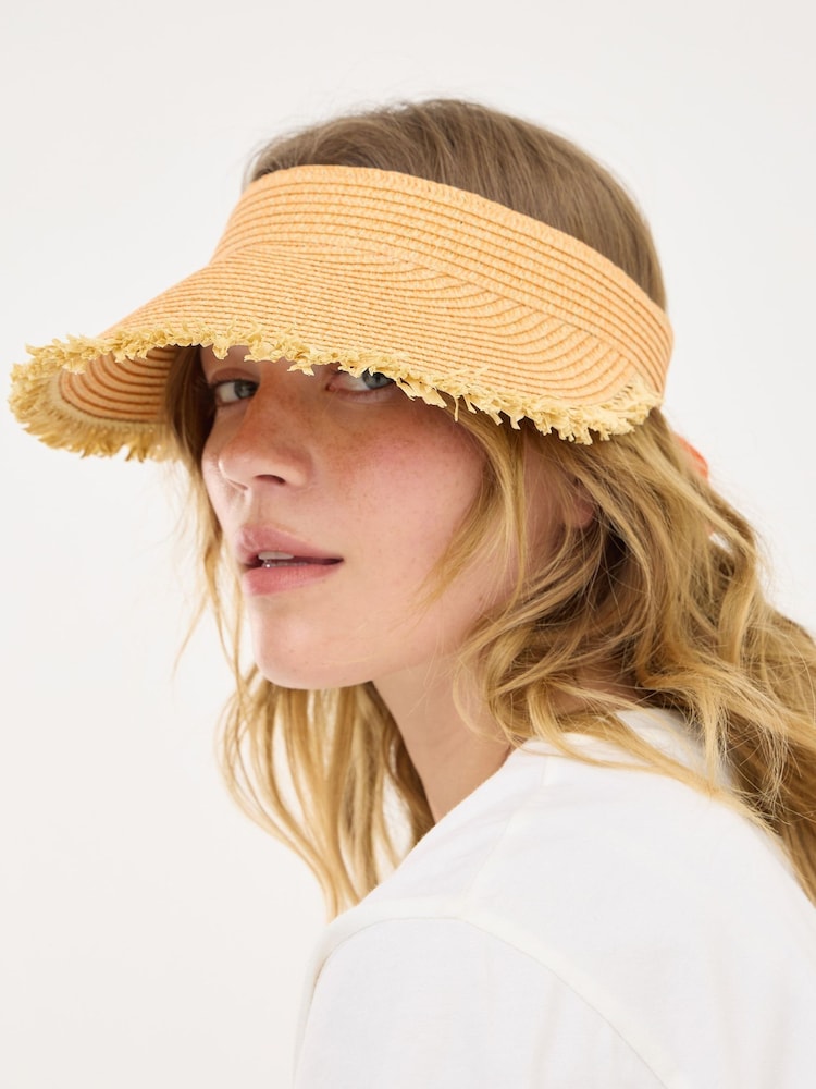 Oliver Bonas Orange Straw Visor Hat with Orange Tie - Image 5 of 5