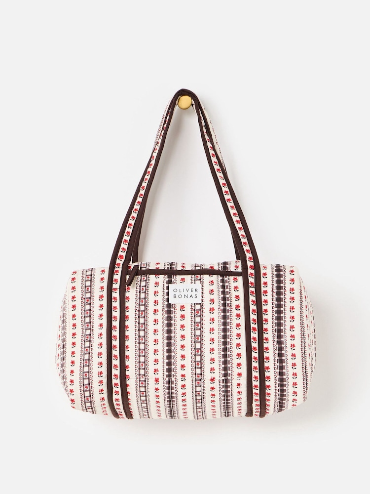 Oliver Bonas Cream Floral Quilted Bag - Image 1 of 7 Oliver Bonas Cream Floral Quilted Bag - Image 1 of 7