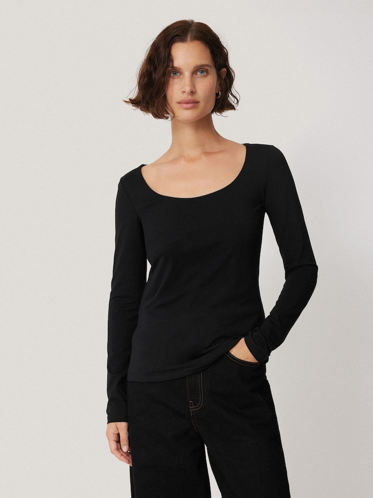 Jigsaw Black Double Front Ballet Neck T-Shirt - Image 1 of 6