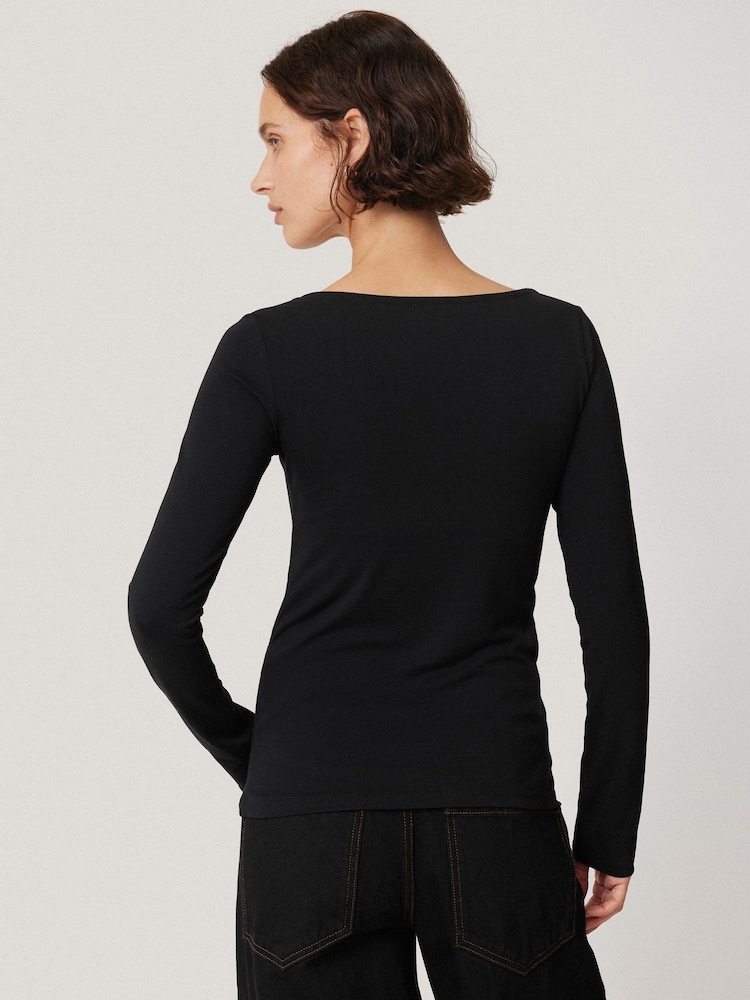 Jigsaw Black Double Front Ballet Neck T-Shirt - Image 2 of 6 Jigsaw Black Double Front Ballet Neck T-Shirt - Image 2 of 6