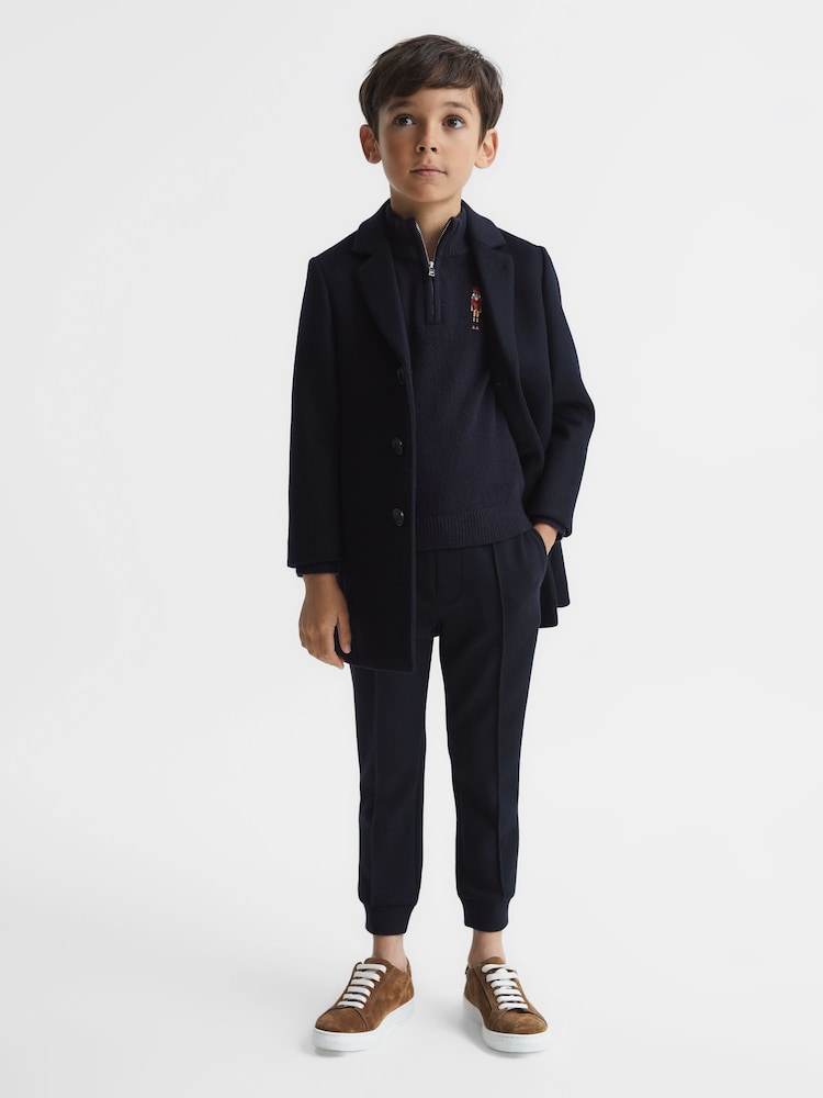 Reiss Harold Drummer Wollpullover mit kurzem Reißverschluss und Stickerei - Bild 1 von 6