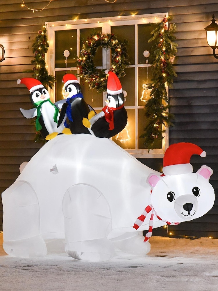 Homcom White Outdoor Inflatable Sliding Penguin Polar Bear Decoration - Image 1 of 5
