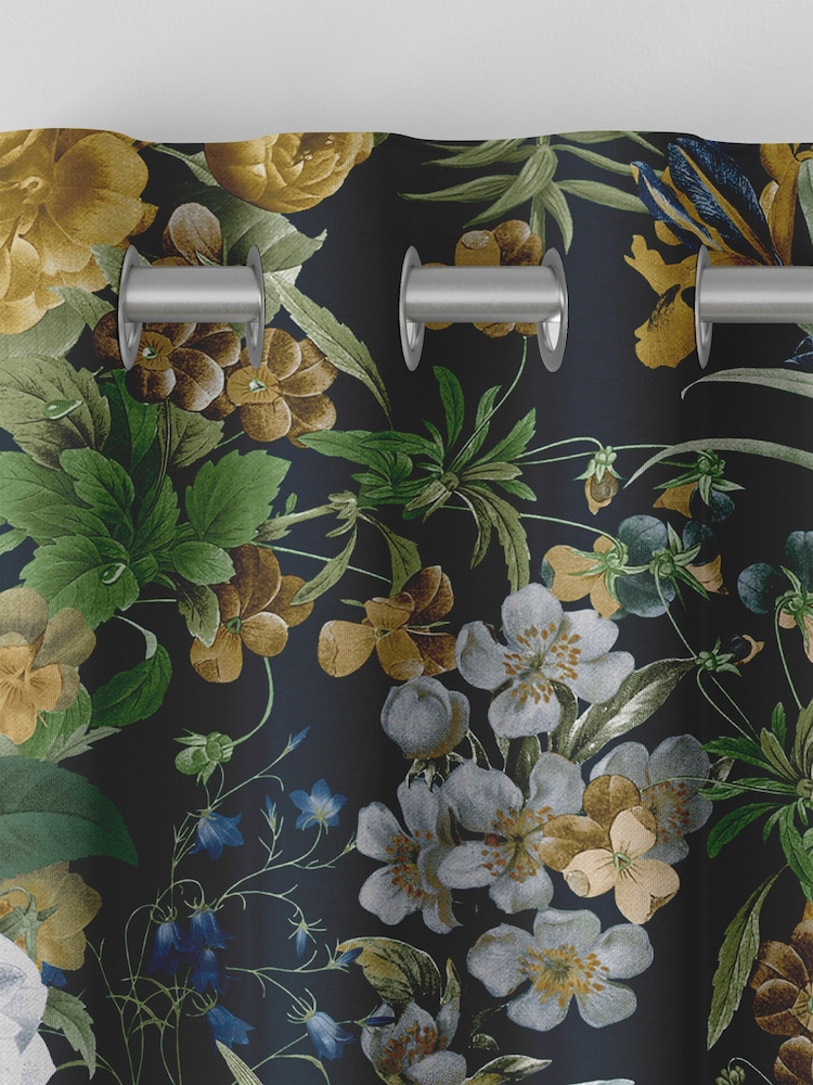 Graham & Brown Midnight Black Glasshouse Flora Made to Measure 100% Cotton Curtains - Image 2 of 8