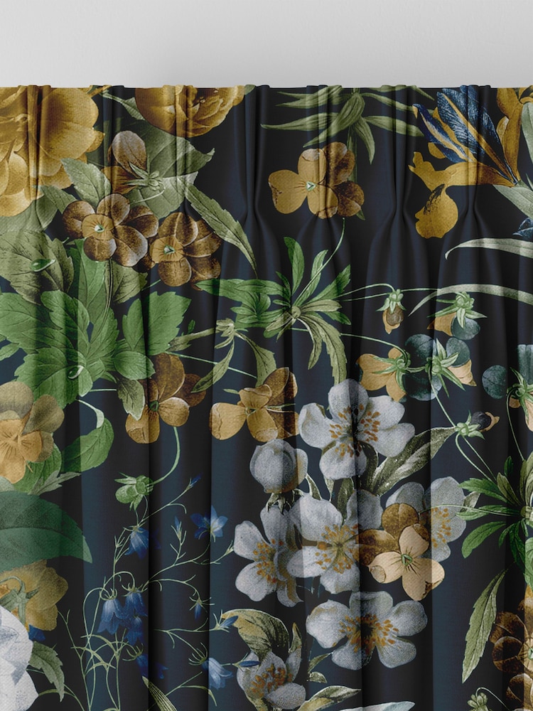 Graham & Brown Midnight Black Glasshouse Flora Made to Measure 100% Cotton Curtains - Image 5 of 8