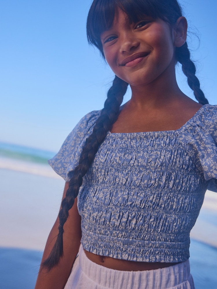 Blue Ditsy Printed Shirred Blouse (3-16yrs) - Image 1 of 7