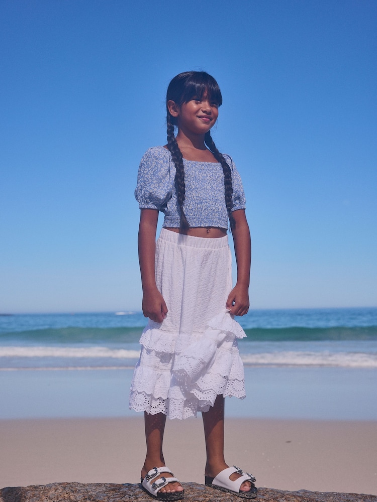 Blue Ditsy Printed Shirred Blouse (3-16yrs) - Image 2 of 7
