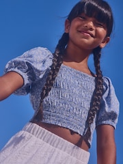 Blue Ditsy Printed Shirred Blouse (3-16yrs) - Image 3 of 7