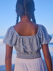 Blue Ditsy Printed Shirred Blouse (3-16yrs) - Image 4 of 7