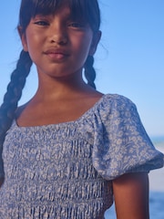 Blue Ditsy Printed Shirred Blouse (3-16yrs) - Image 5 of 7
