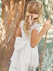 White Lace Bodice Flower Girl Bow Dress (3-16yrs) - Image 2 of 6