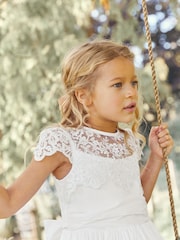 White Lace Bodice Flower Girl Bow Dress (3-16yrs) - Image 3 of 6