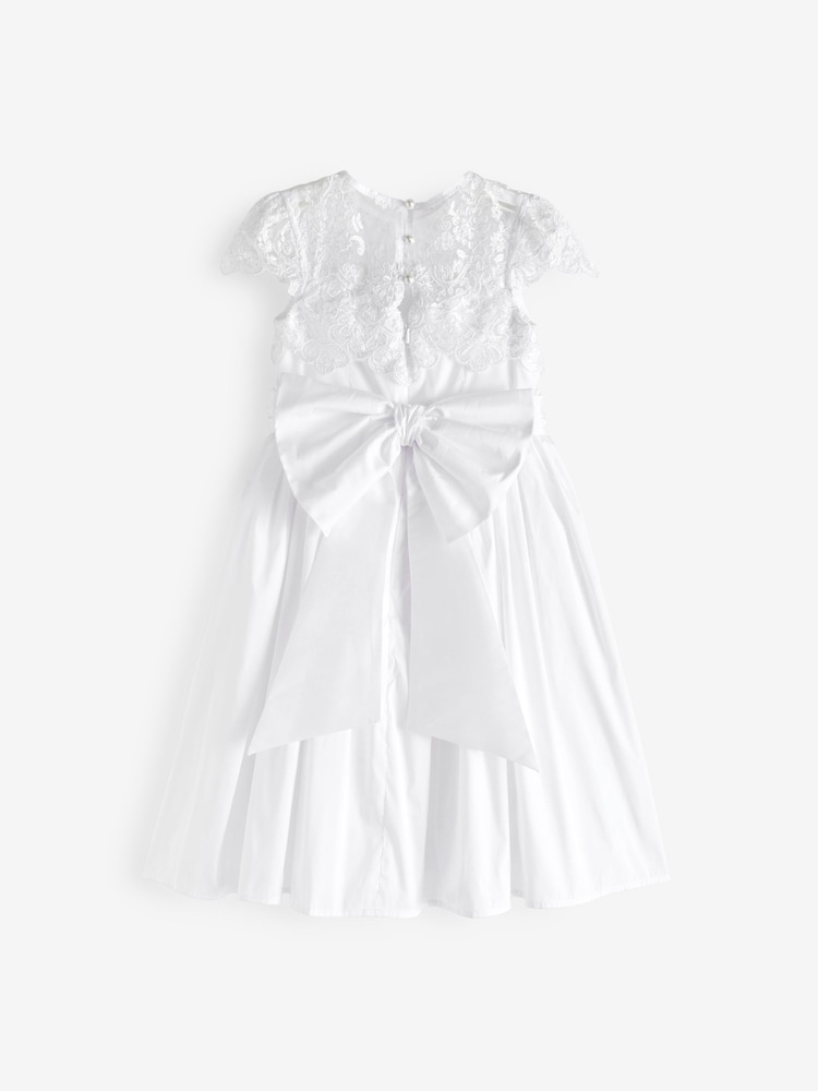 White Lace Bodice Flower Girl Bow Dress (3-16yrs) - Image 6 of 6