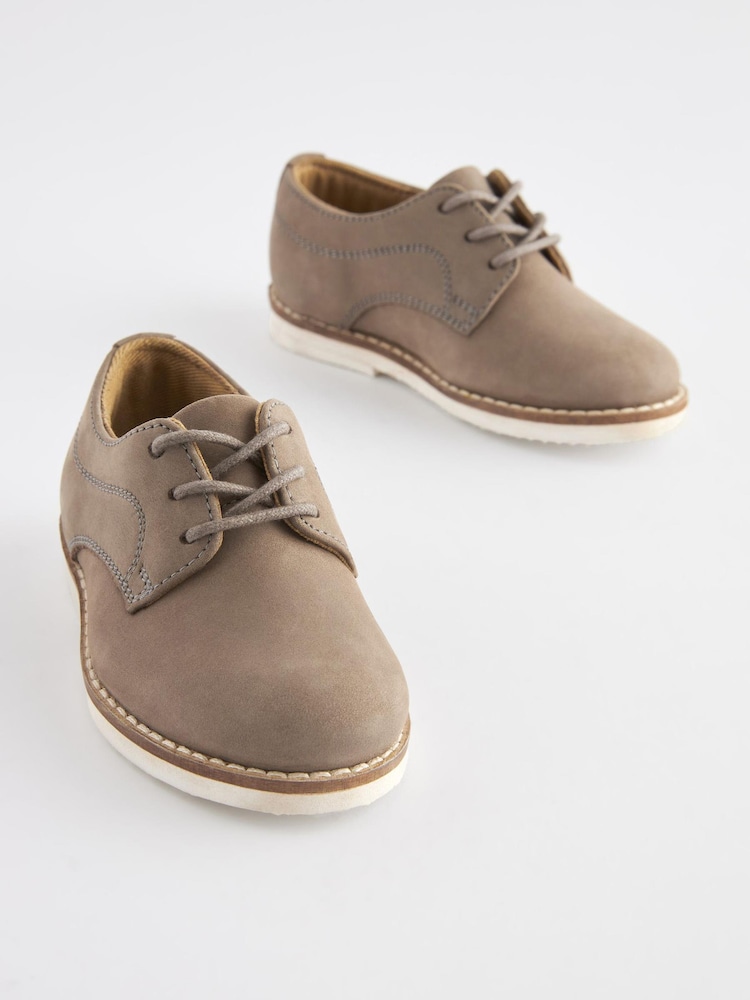 Stone Grey Leather Derby Lace-Up Shoes - Image 1 of 6