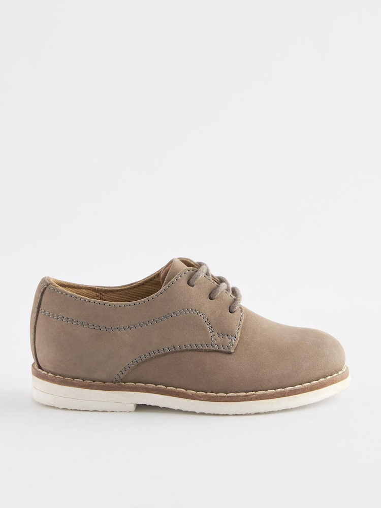 Stone Grey Leather Derby Lace-Up Shoes - Image 2 of 6