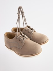 Stone Grey Leather Derby Lace-Up Shoes - Image 3 of 6