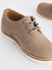 Stone Grey Leather Derby Lace-Up Shoes - Image 4 of 6