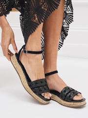 Black Regular/Wide Fit Forever Comfort® Leather Platform Sandals with Woven Detail - Image 1 of 1