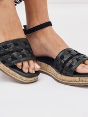 Black Regular/Wide Fit Forever Comfort® Leather Platform Sandals with Woven Detail - Image 2 of 6