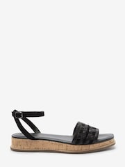 Black Regular/Wide Fit Forever Comfort® Leather Platform Sandals with Woven Detail - Image 3 of 6