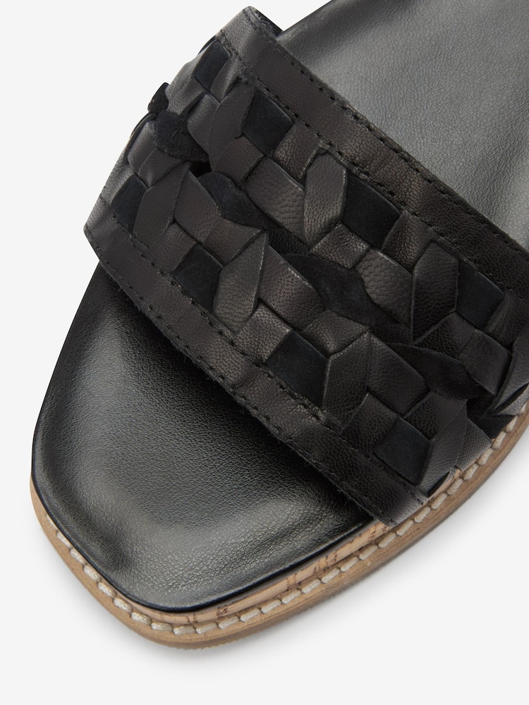 Black Regular/Wide Fit Forever Comfort® Leather Platform Sandals with Woven Detail - Image 6 of 6