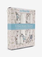 JoJo Maman Bébé White 5-Pack Delicate Safari Embroidered Muslins - Image 1 of 2