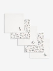 JoJo Maman Bébé White 5-Pack Delicate Safari Embroidered Muslins - Image 2 of 2