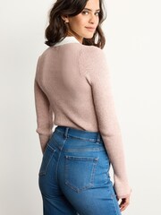 Blush Pink Flared Sleeve Collar Knit Top - Image 3 of 5