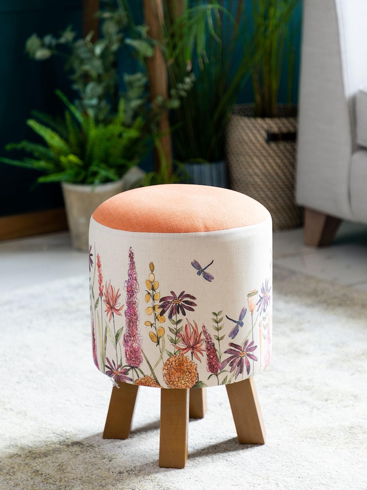 Voyage Cream Monty Florabunda Russet Linen Footstool - Image 2 of 3 Voyage Cream Monty Florabunda Russet Linen Footstool - Image 2 of 3