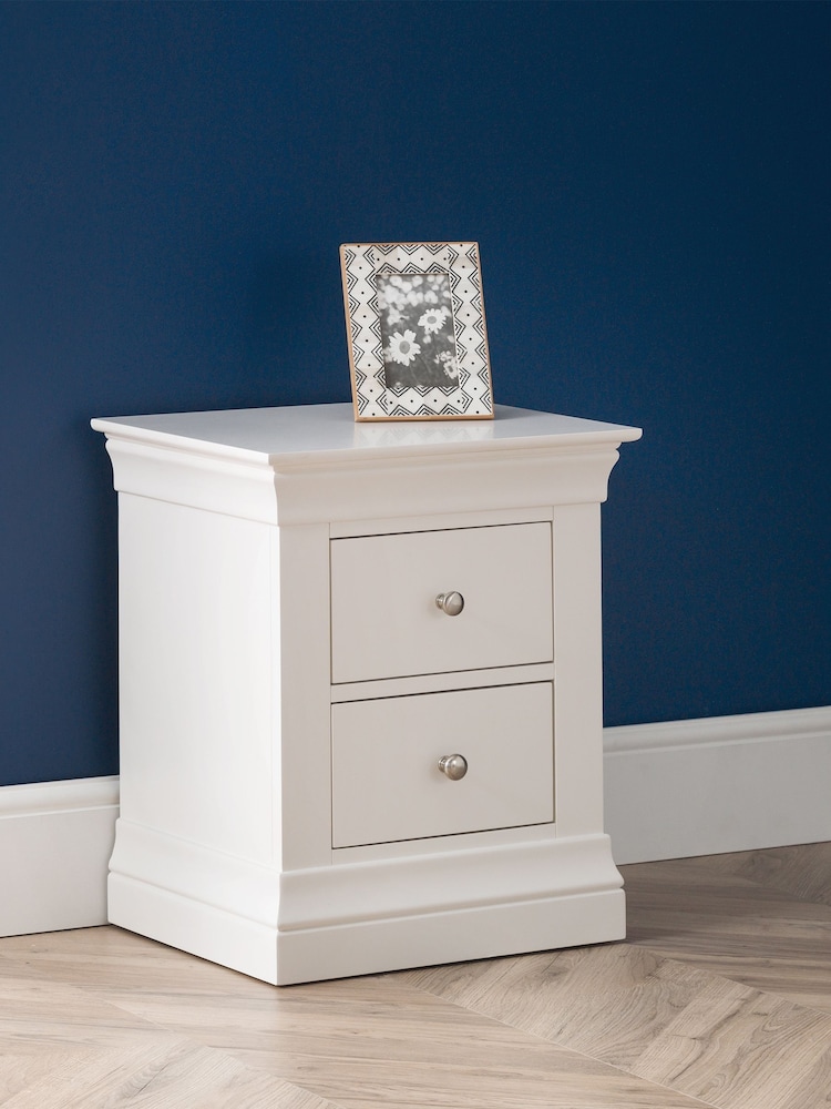 Julian Bowen White Clermont 2 Drawer Bedside Table - Image 1 of 4