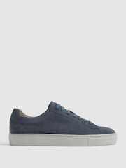 Reiss Airforce Blue Finley Lace Up Leather Trainers - Image 1 of 6