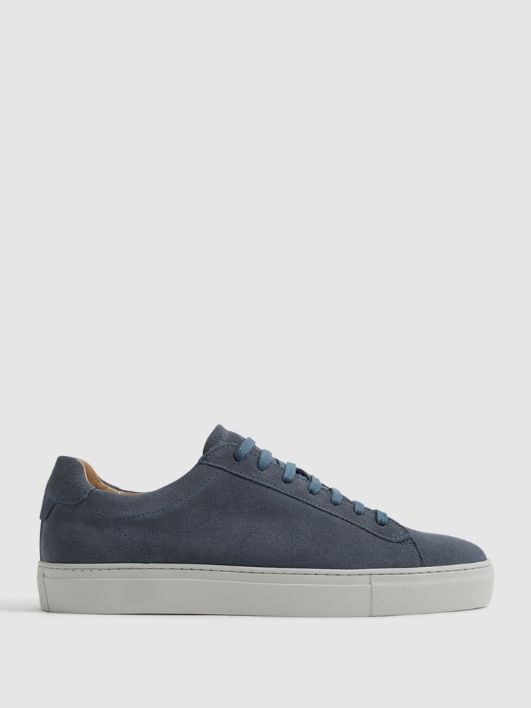 Reiss Airforce Blue Finley Lace Up Leather Trainers - Image 1 of 6