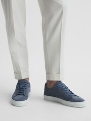 Reiss Airforce Blue Finley Lace Up Leather Trainers - Image 2 of 6