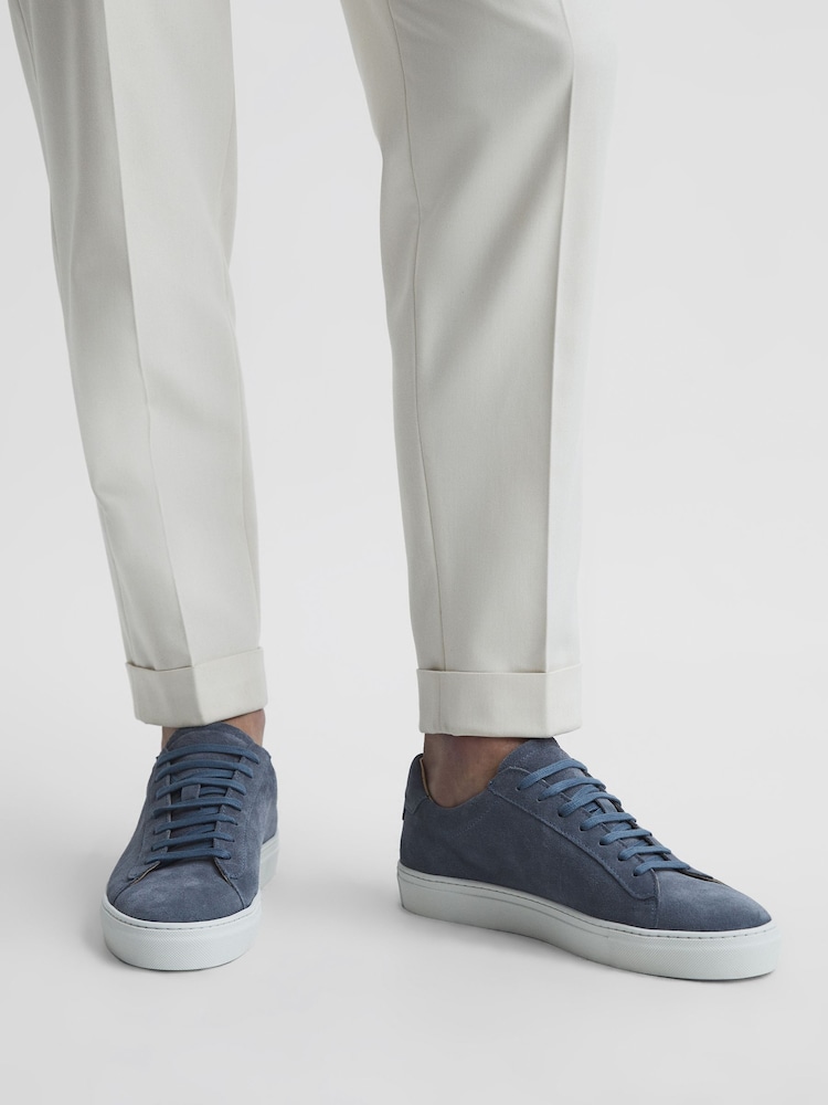 Reiss Airforce Blue Finley Lace Up Leather Trainers - Image 2 of 6