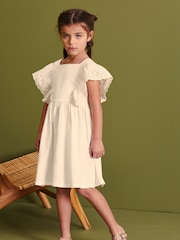 White Broderie Soft Slub Jersey Dress (3-16yrs) - Image 1 of 6