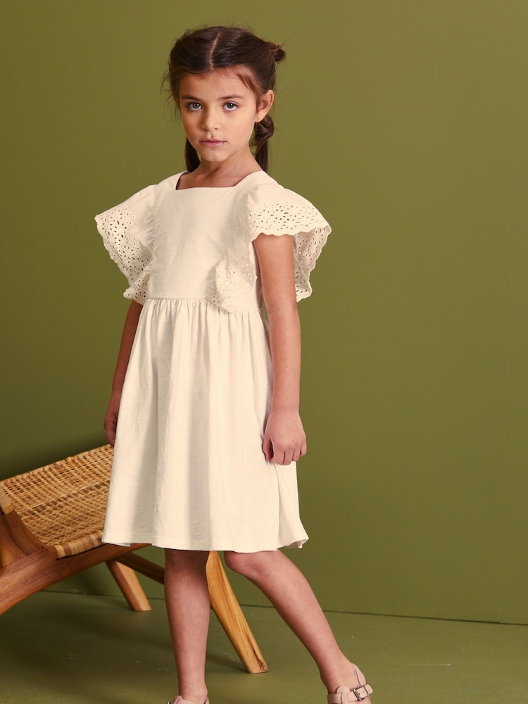 White Broderie Soft Slub Jersey Dress (3-16yrs) - Image 1 of 6