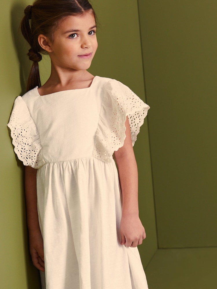 White Broderie Soft Slub Jersey Dress (3-16yrs) - Image 2 of 6