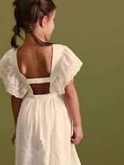White Broderie Soft Slub Jersey Dress (3-16yrs) - Image 3 of 6