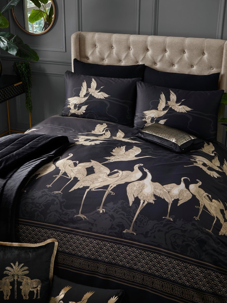 Laurence Llewelyn-Bowen Black Kireina 100% Cotton Duvet Cover and Pillowcase Set - Image 1 of 4 Laurence Llewelyn-Bowen Black Kireina 100% Cotton Duvet Cover and Pillowcase Set - Image 1 of 4