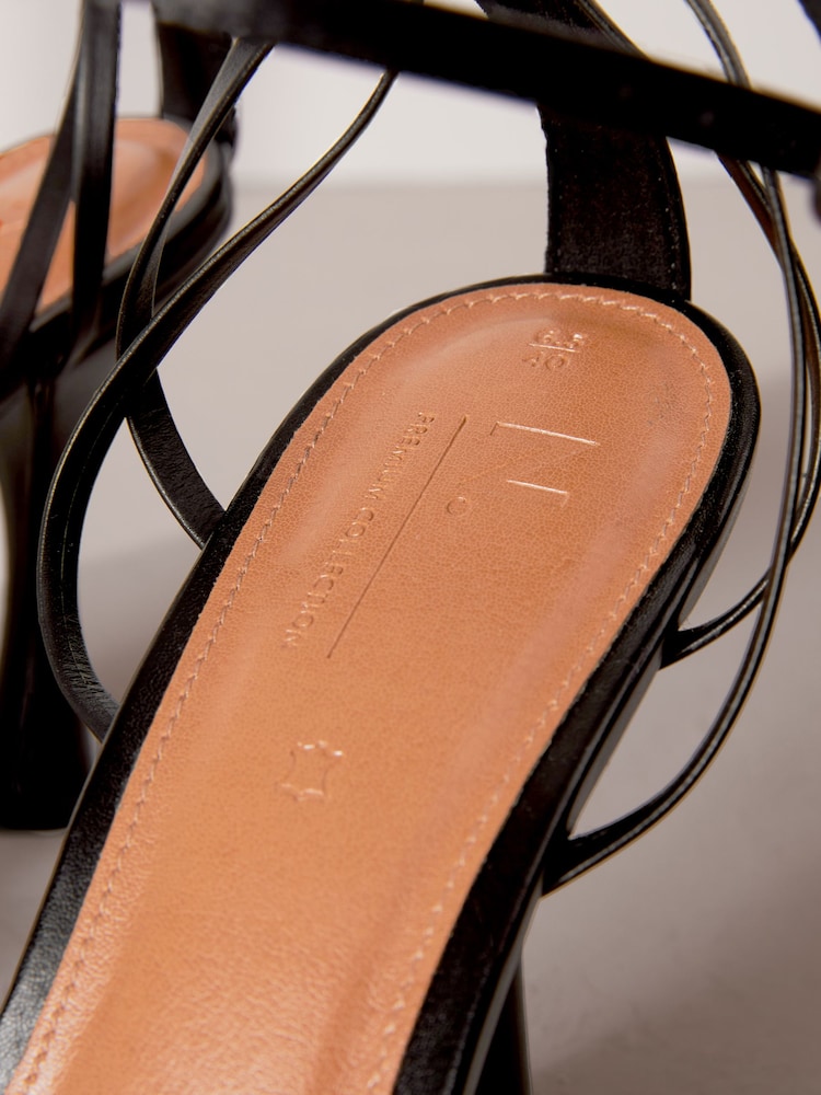 Black Premium Leather Cage Heeled Sandals - Image 9 of 9