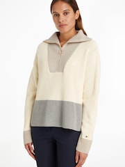 Tommy Hilfiger Grey Colourblock Half Zip Jumper - Image 1 of 4