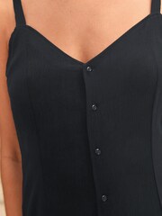 Black Button Through Mini Slip Dress - Image 3 of 4